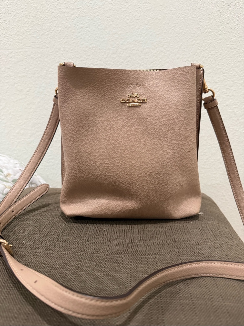 Coach Pebbled Leather Small Crossbody in Dusty Pink